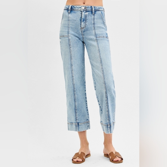Risen Jeans Denim - RISEN High Rise Crop Wide Front Seam Detailed Jeans And Plus Size